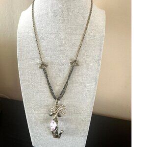 Vintage Betsey Johnson  Heart King Bow Pendant Necklace